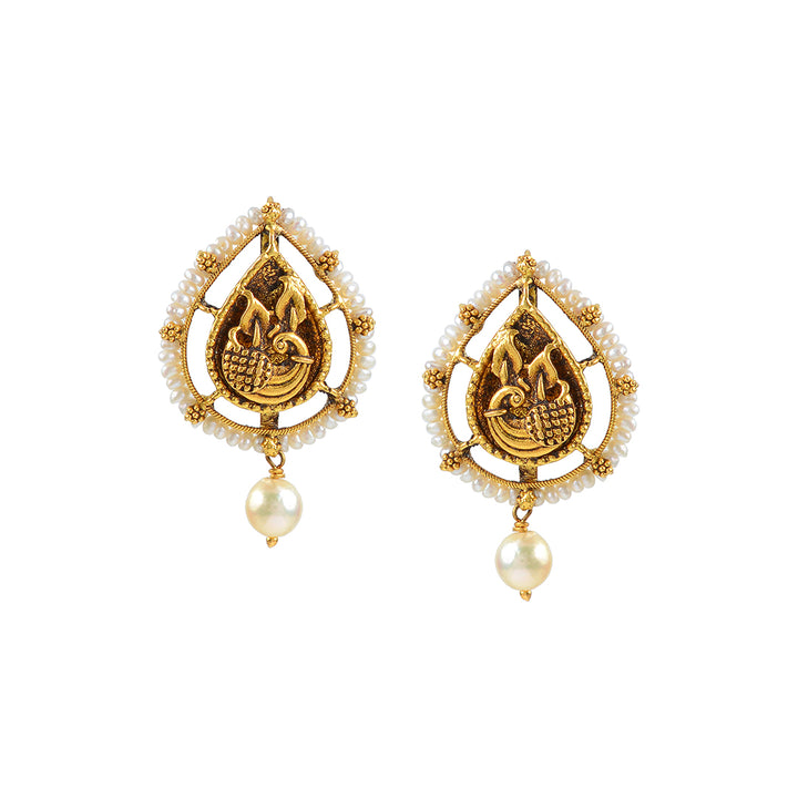 22k Gold Pearl Hanging Earrings - Krishna Jewellers Pearls and Gems