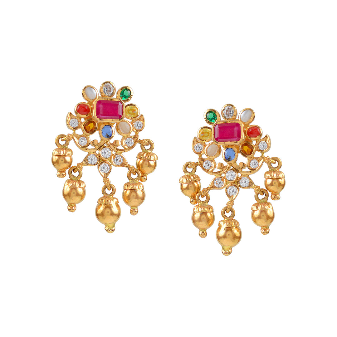 22k Gold CZ Navaratan Earrings - Krishna Jewellers Pearls and Gems