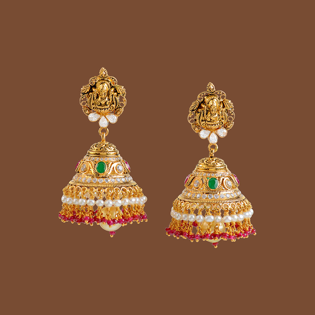 22k Gold CZ Combination Jhumka - Krishna Jewellers Pearls and Gems