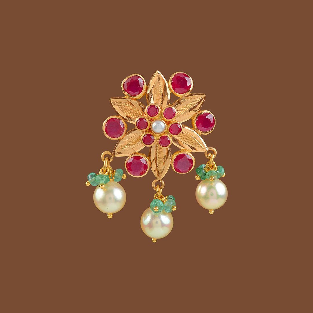 22k Gold Ruby Pearl Earrings - Krishna Jewellers Pearls and Gems