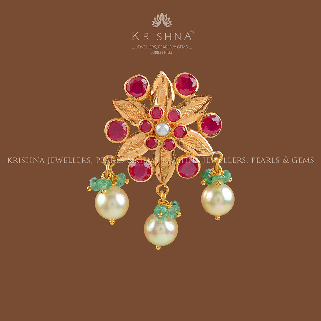 22k Gold Ruby Pearl Earrings - Krishna Jewellers Pearls and Gems