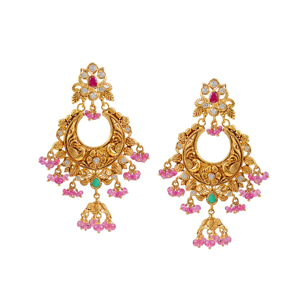 22k Gold Ruby Chandbali Earrings - Krishna Jewellers Pearls and Gems