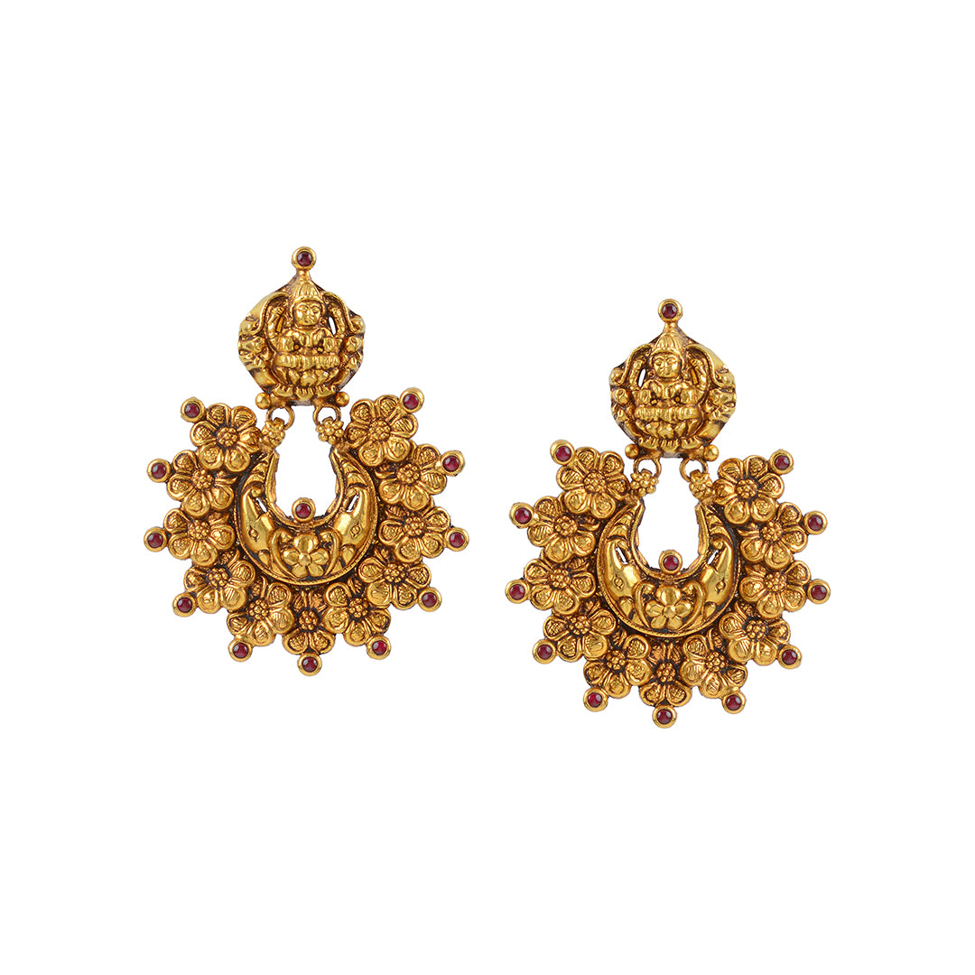 Beautiful 22k Gold Laxmi Devi Flower Embossing Earrings – Krishna