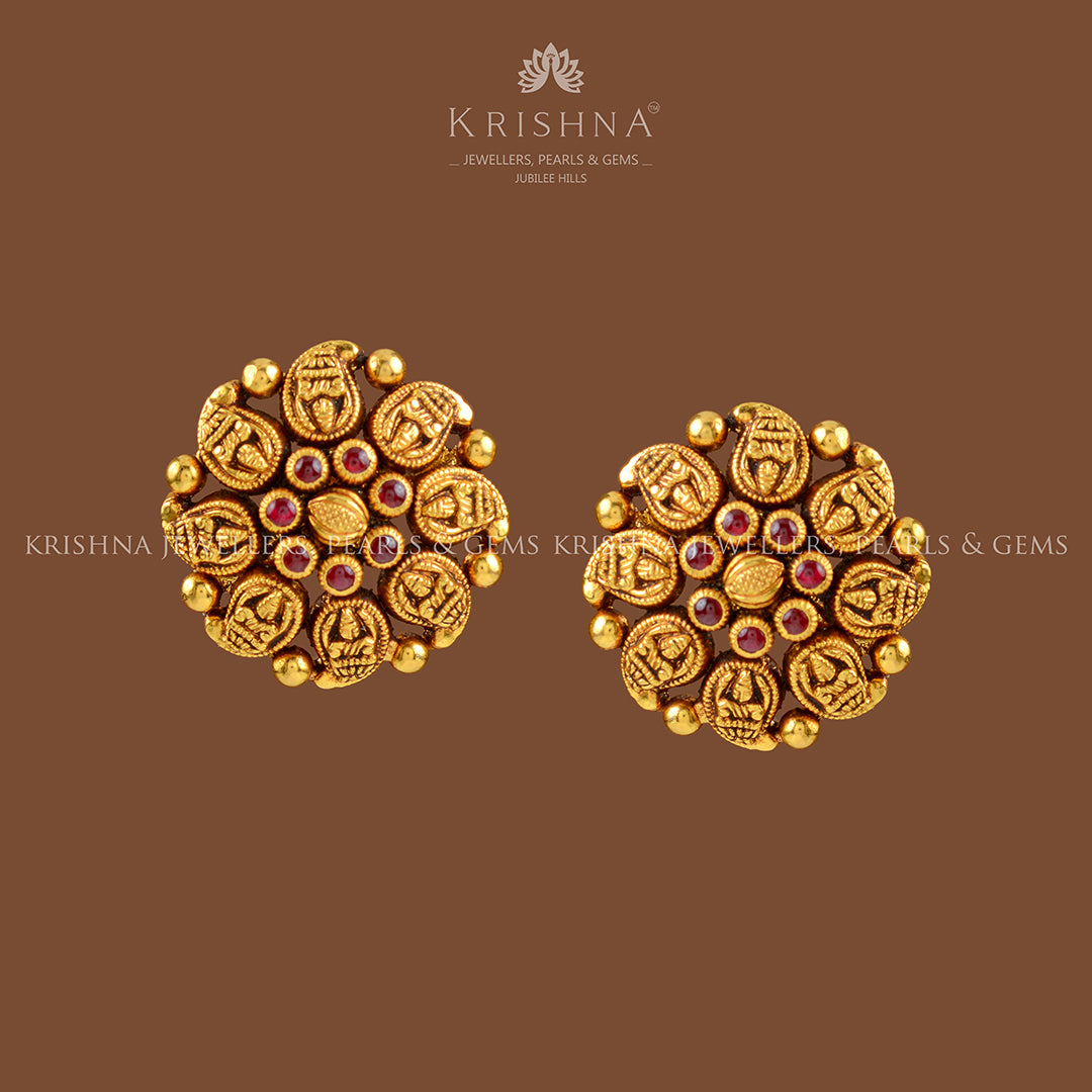 22k Gold Stud Earrings - Krishna Jewellers Pearls and Gems