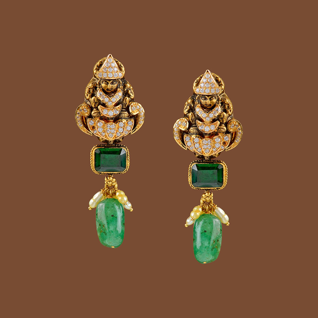 Gold Emerald Combination Earrings - Krishna Jewellers Pearls and Gems