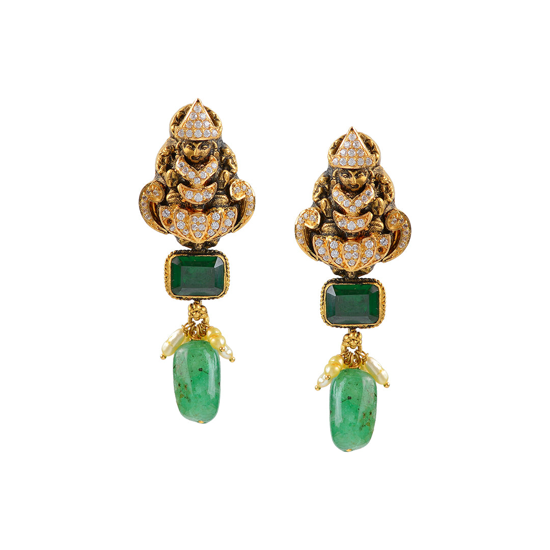 Gold Emerald Combination Earrings - Krishna Jewellers Pearls and Gems