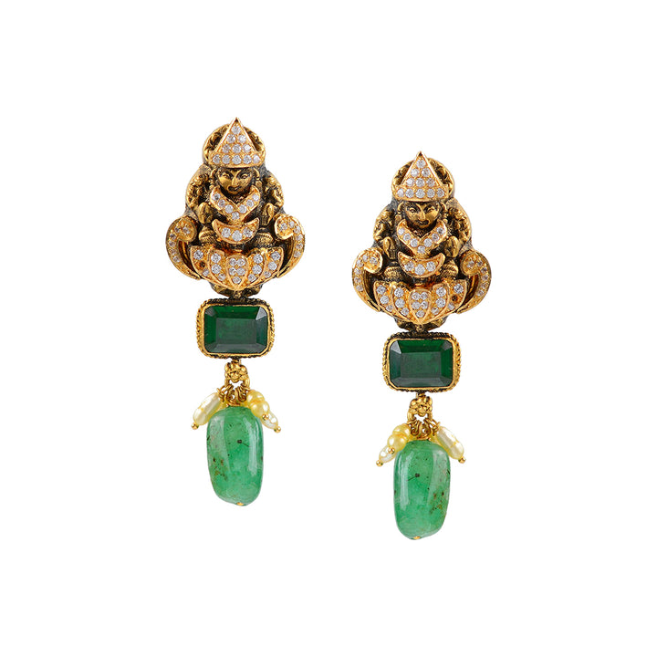 Gold Emerald Combination Earrings - Krishna Jewellers Pearls and Gems