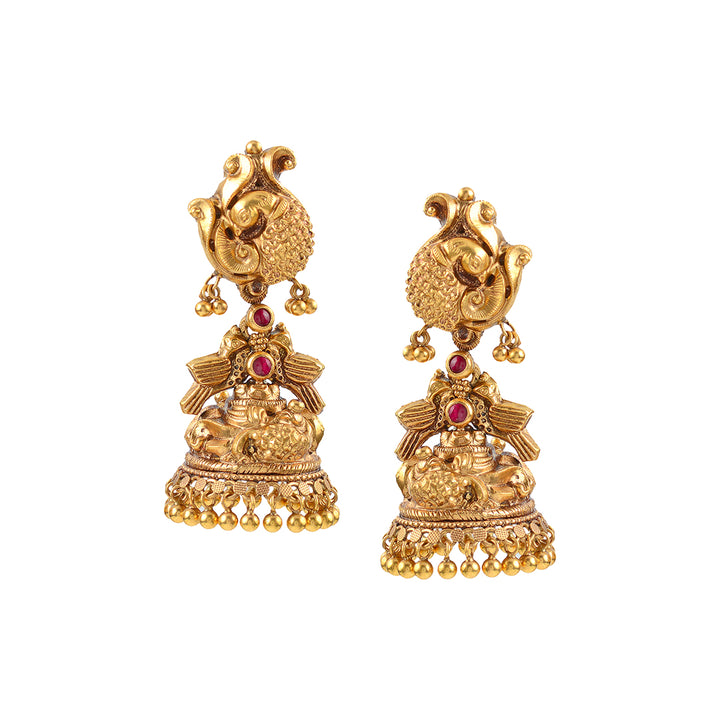 22k Gold Peacock Jhumka Earrings - Krishna Jewellers Pearls and Gems