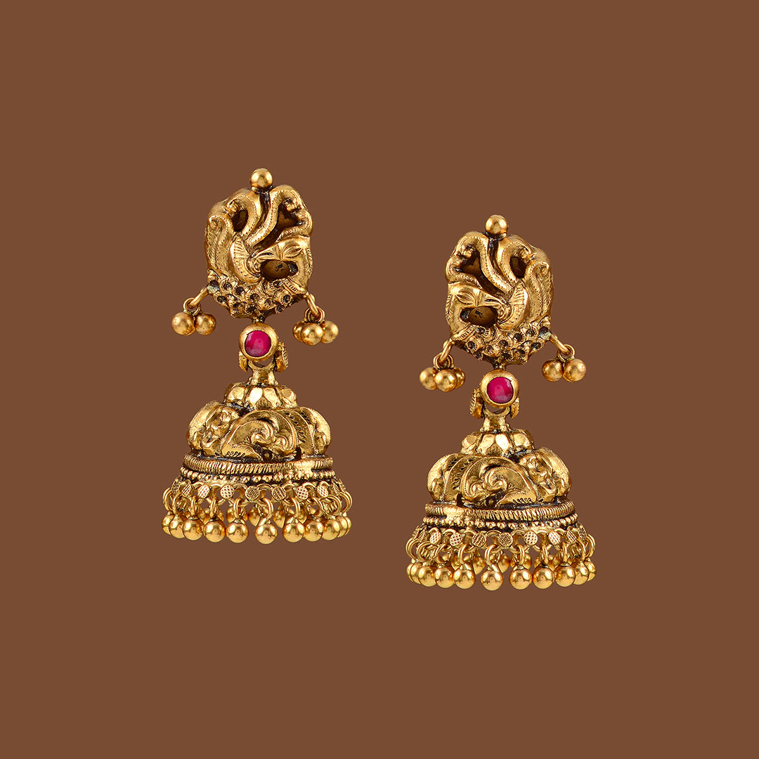 Gold Jhumka Earrings Hanging Gold Balls - Krishna Jewellers Pearls and Gems