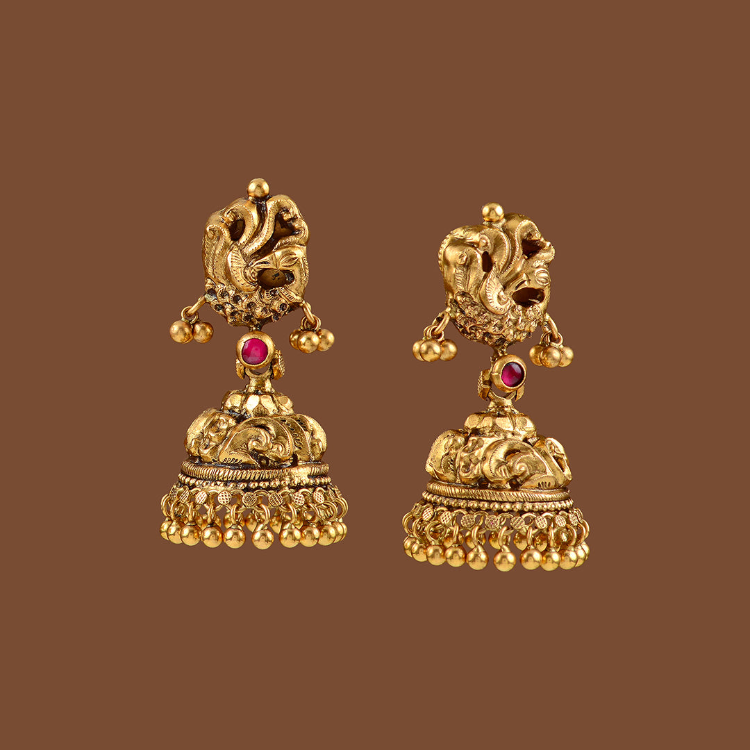 Gold Jhumka Earrings Hanging Gold Balls - Krishna Jewellers Pearls and Gems