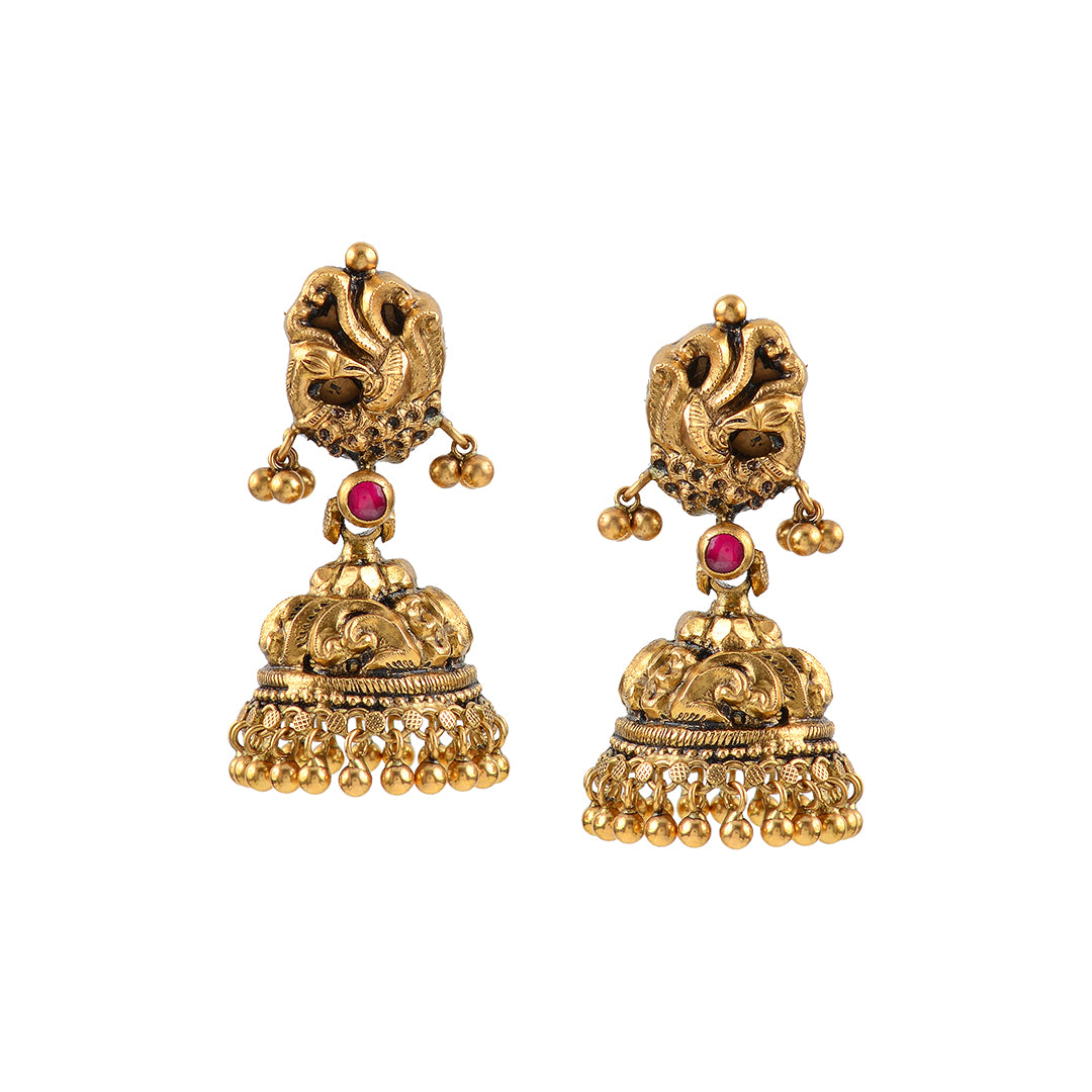 Gold Jhumka Earrings Hanging Gold Balls - Krishna Jewellers Pearls and Gems