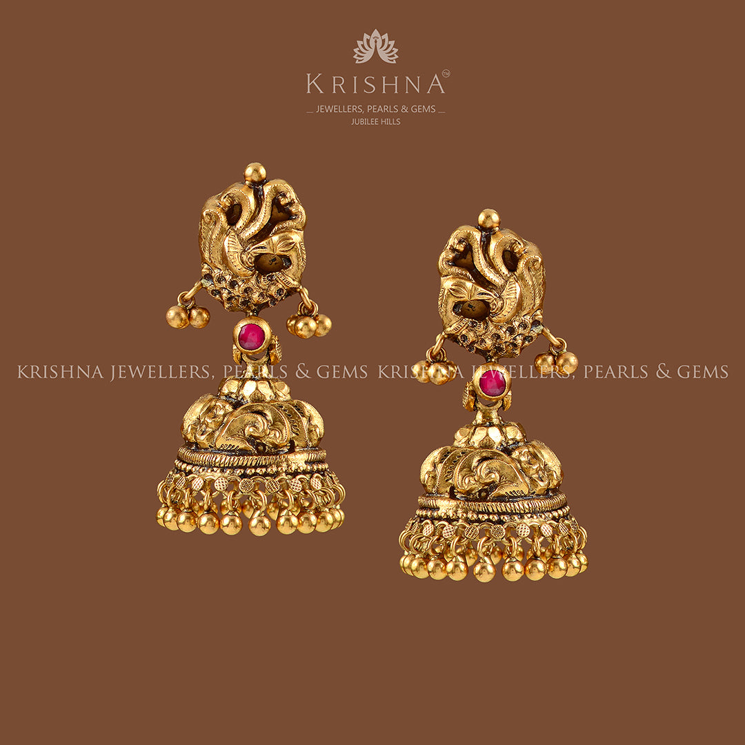 Gold Jhumka Earrings Hanging Gold Balls - Krishna Jewellers Pearls and Gems