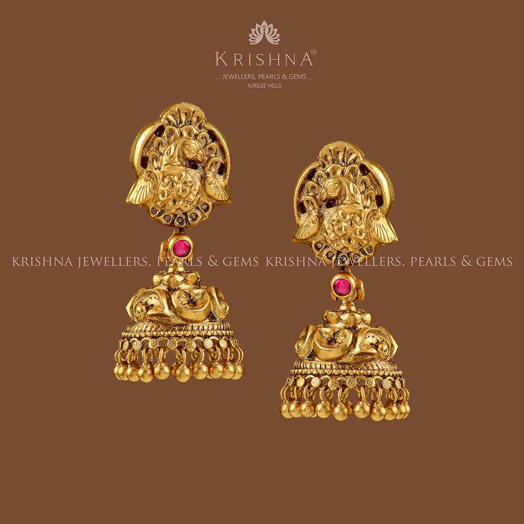 22K Gold Jhumka Earrings - Krishna Jewellers Pearls and Gems