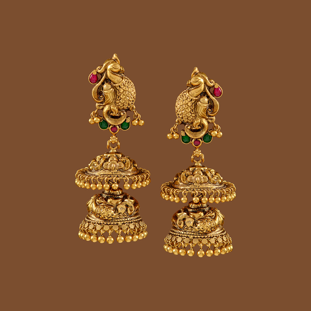 Twosome Gold Jhumaka Earrings - Krishna Jewellers Pearls and Gems