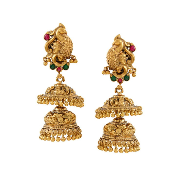 Twosome Gold Jhumaka Earrings - Krishna Jewellers Pearls and Gems