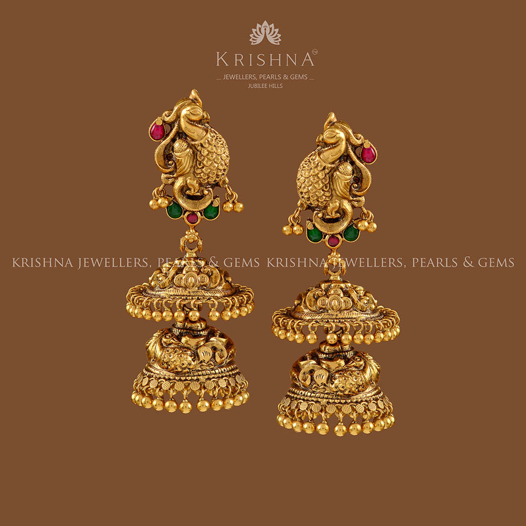 Twosome Gold Jhumaka Earrings - Krishna Jewellers Pearls and Gems