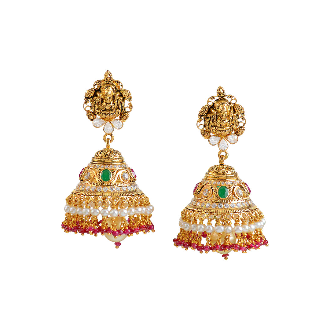 22k Gold CZ Combination Jhumka - Krishna Jewellers Pearls and Gems