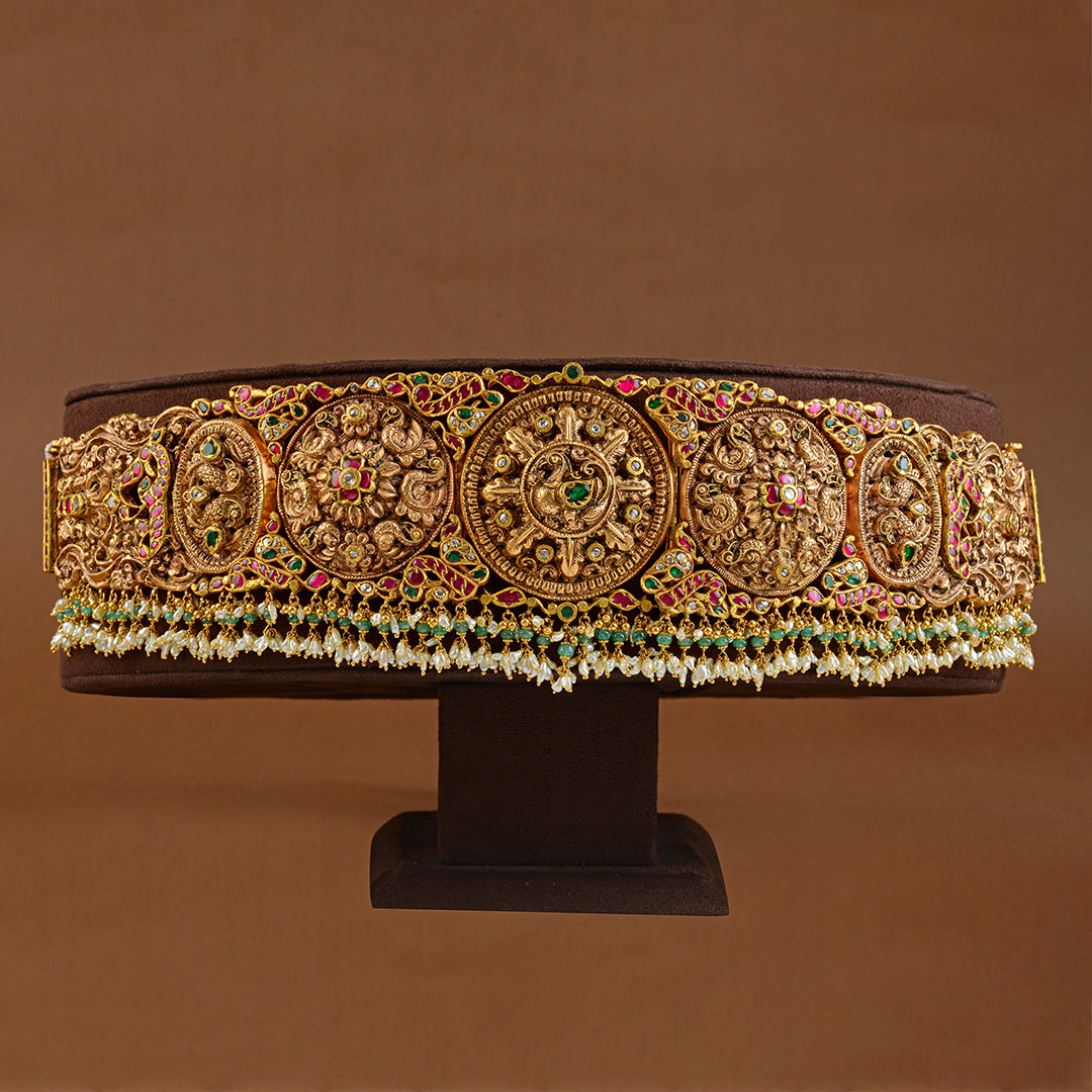 Gold Antique Vaddanam With Guttapusalu - Krishna Jewellers Pearls and Gems