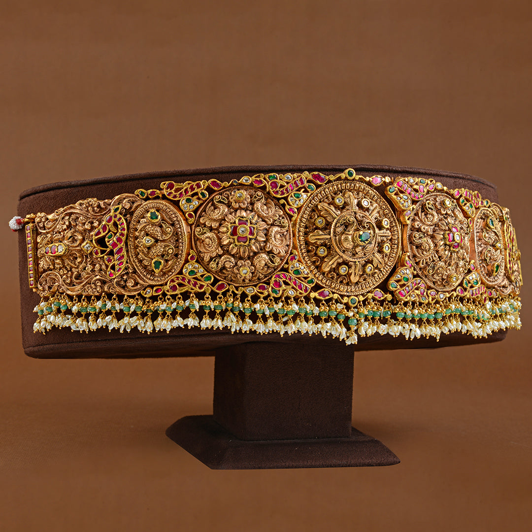 Gold Antique Vaddanam With Guttapusalu - Krishna Jewellers Pearls and Gems