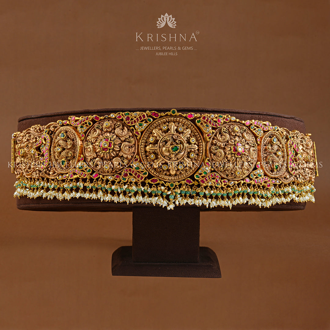 Gold Antique Vaddanam With Guttapusalu - Krishna Jewellers Pearls and Gems