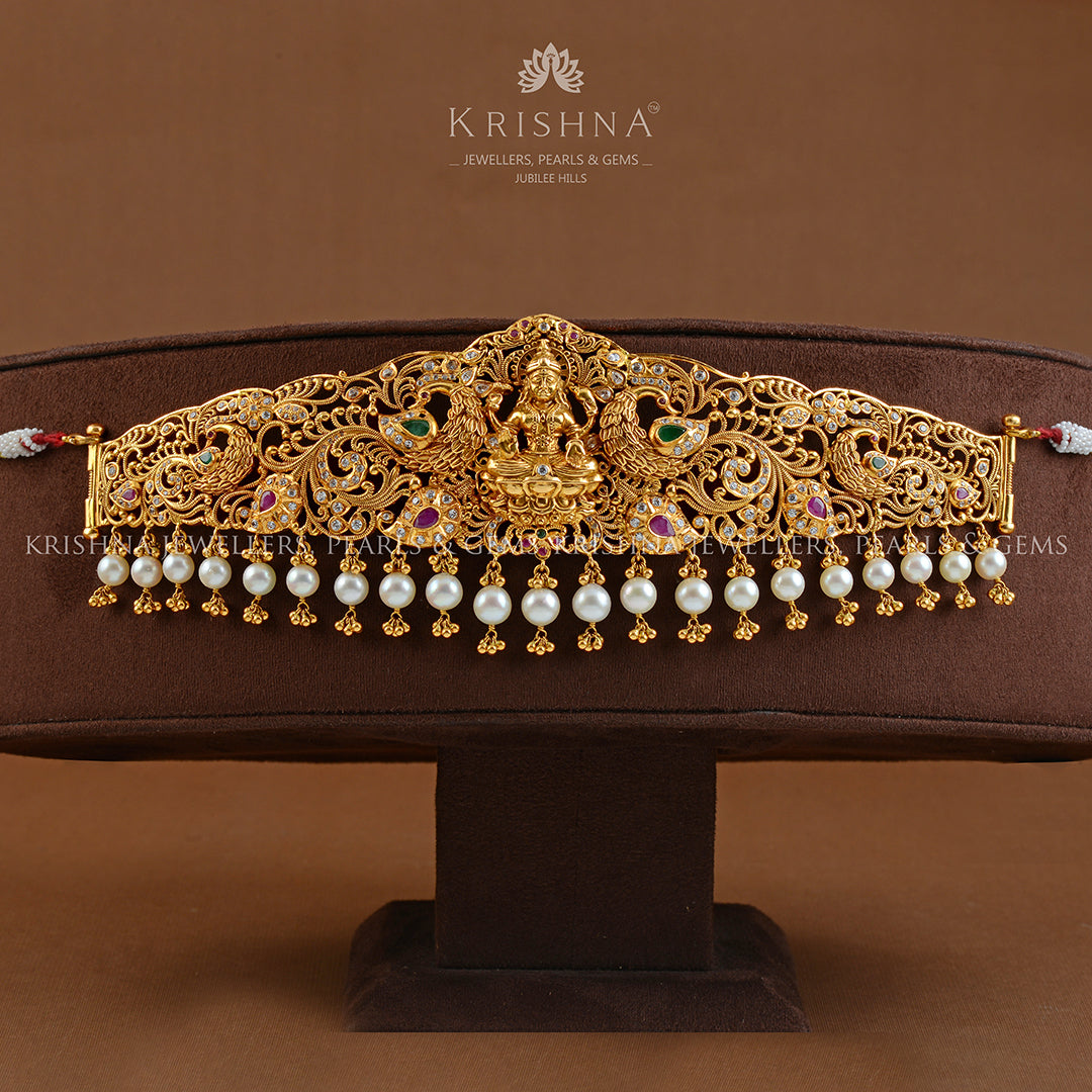 22k Gold Vaddanam In Lakshmi Peacock Motif - Krishna Jewellers Pearls and Gems