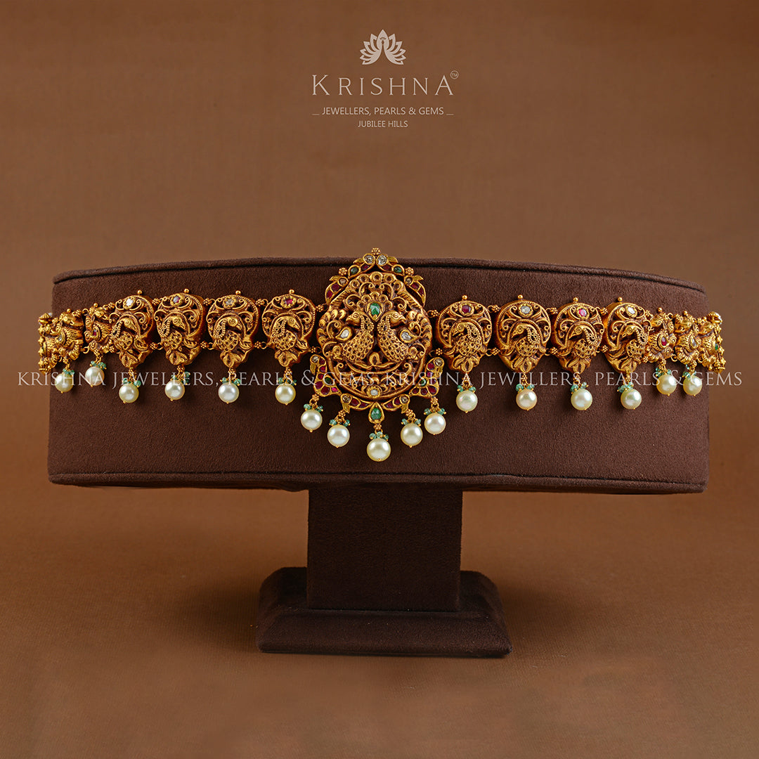 22k Gold Peacock Vaddanam - Krishna Jewellers Pearls and Gems
