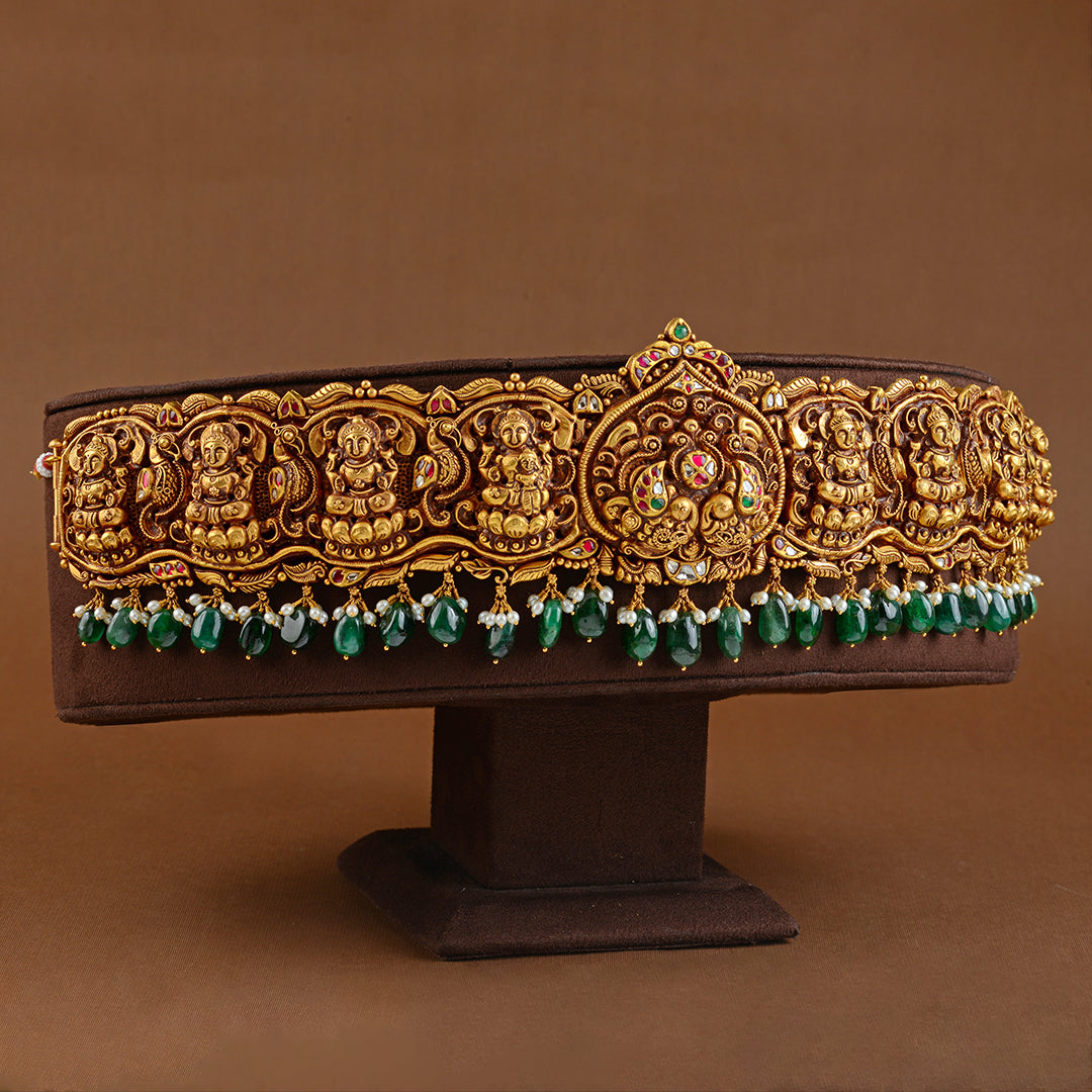 Lakshmi Gold Vaddanam  With Hanging Beads - Krishna Jewellers Pearls and Gems