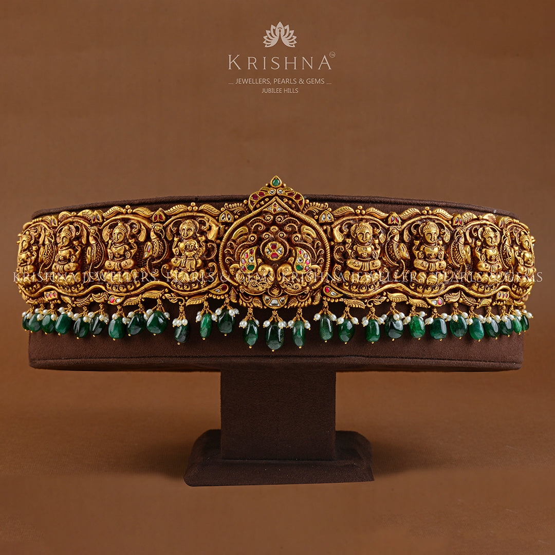 Lakshmi Gold Vaddanam  With Hanging Beads - Krishna Jewellers Pearls and Gems