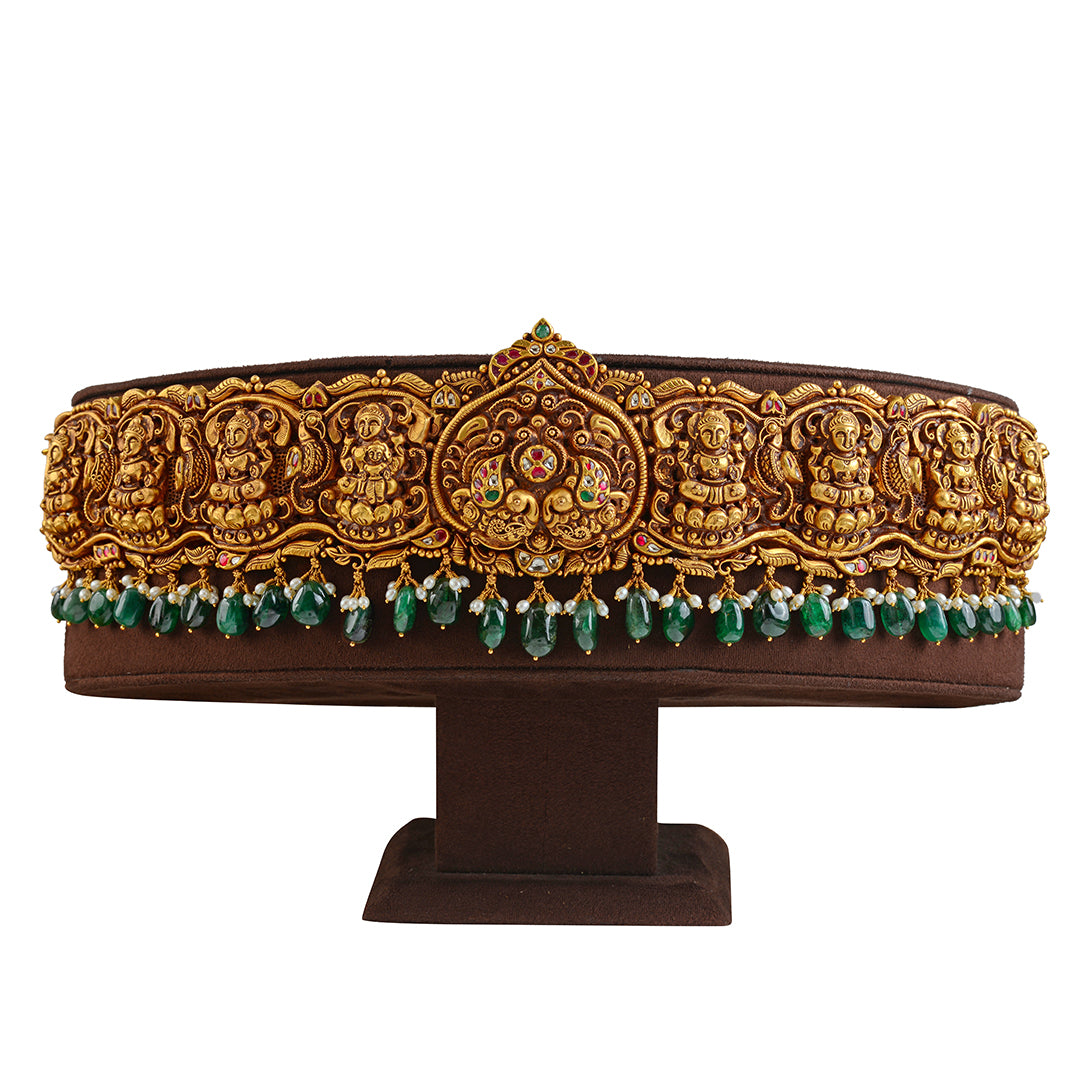 Lakshmi Gold Vaddanam With Hanging Beads – Krishna Jewellers