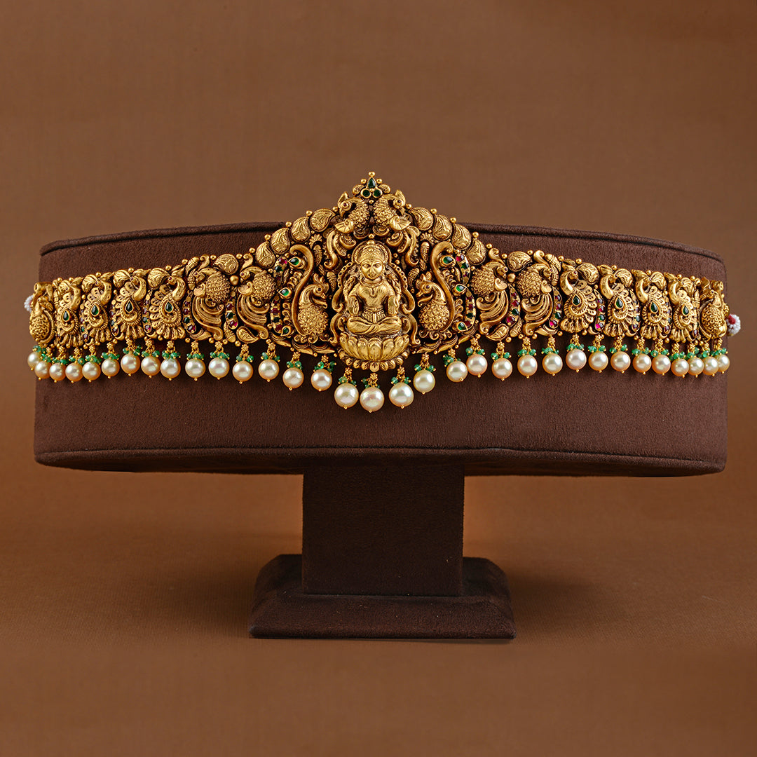 Antique Lakshmi Peacock Vaddanam With Pearls - Krishna Jewellers Pearls and Gems