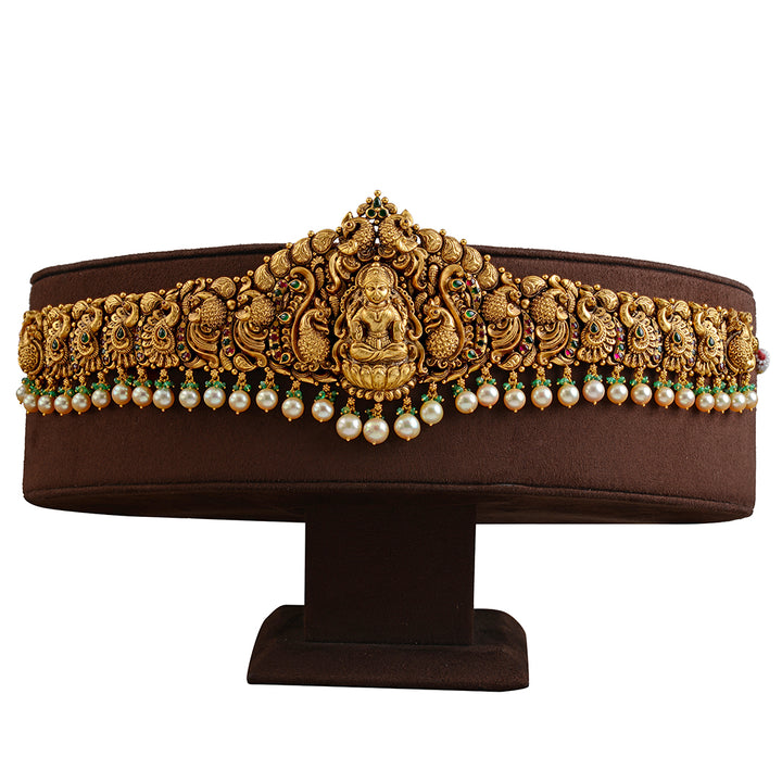 Antique Lakshmi Peacock Vaddanam With Pearls - Krishna Jewellers Pearls and Gems