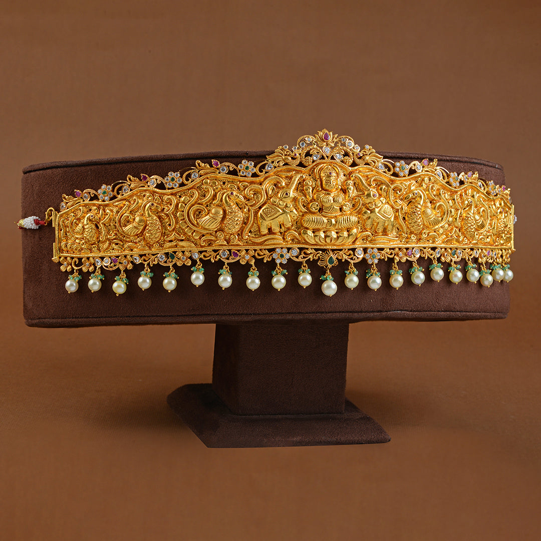 Goddess Lakshmi Gold Vaddanam - Krishna Jewellers Pearls and Gems