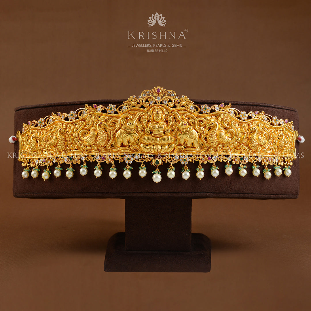 Goddess Lakshmi Gold Vaddanam - Krishna Jewellers Pearls and Gems