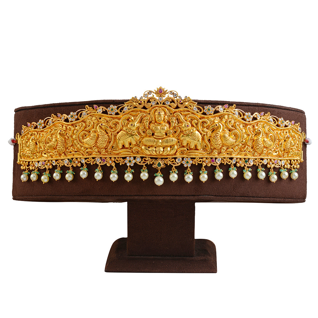 Goddess Lakshmi Gold Vaddanam - Krishna Jewellers Pearls and Gems