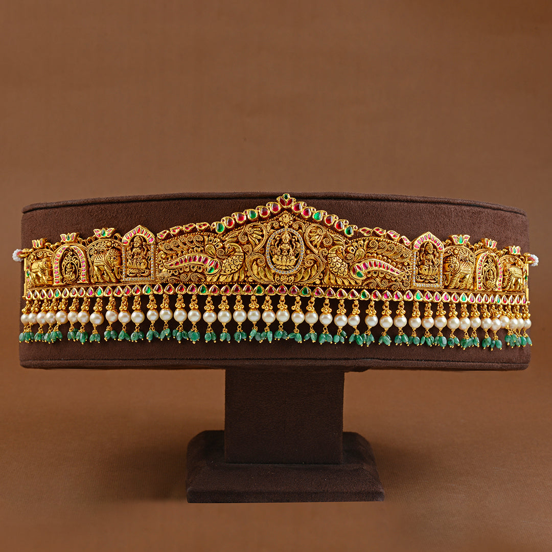 22k Peacock Themed Gold Lakshmi Vaddanam - Krishna Jewellers Pearls and Gems