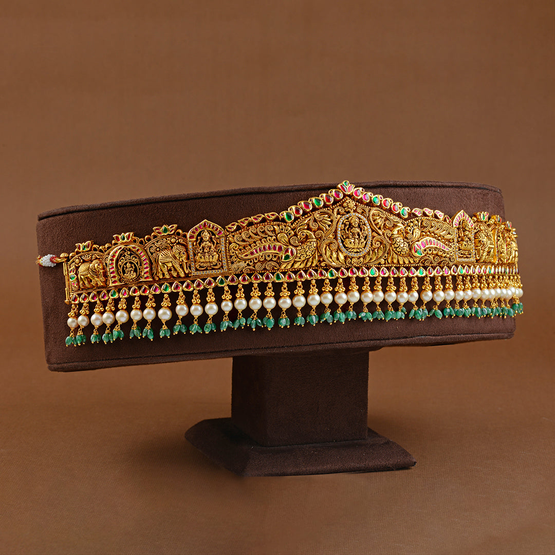 22k Peacock Themed Gold Lakshmi Vaddanam - Krishna Jewellers Pearls and Gems