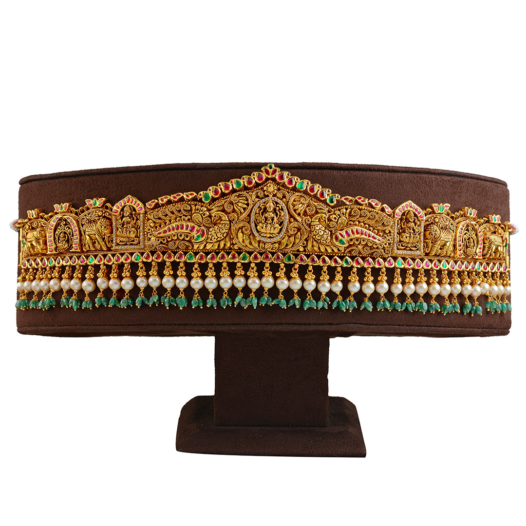 22k Peacock Themed Gold Lakshmi Vaddanam - Krishna Jewellers Pearls and Gems