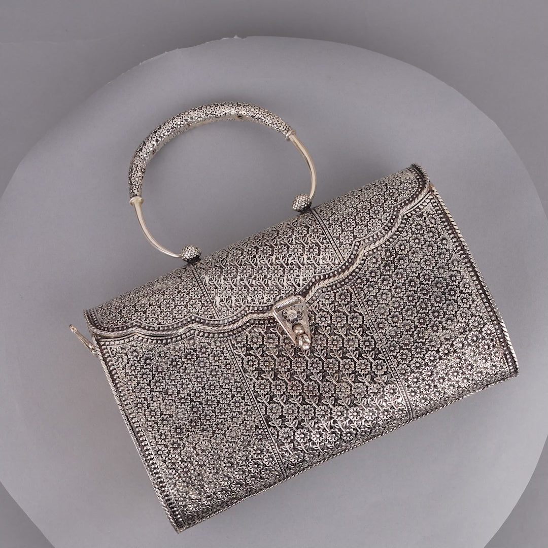 Silver Floral Handbag Clutch