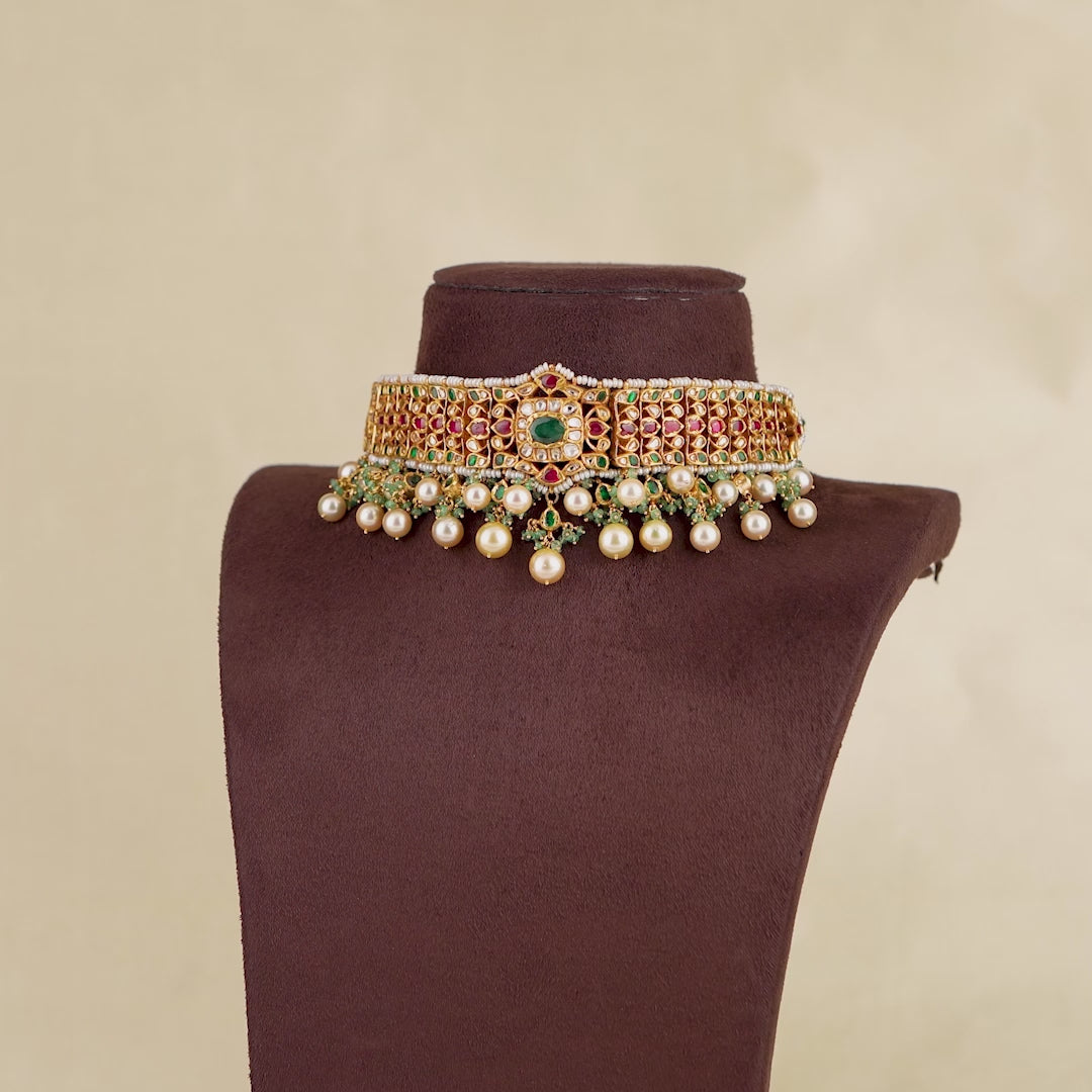 22k Gold Pearl Kundan Choker