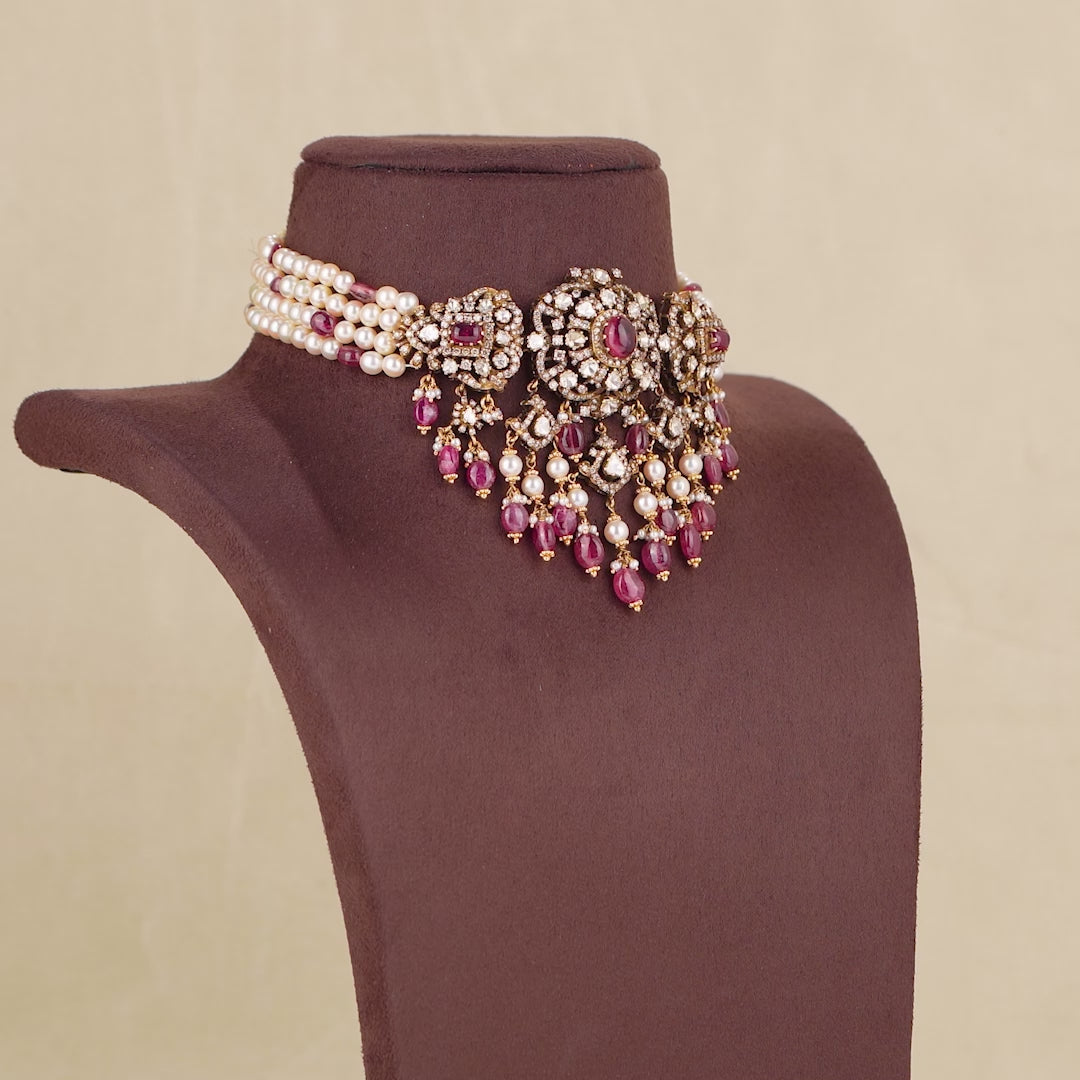 18k Ruby Pearl Polki Choker
