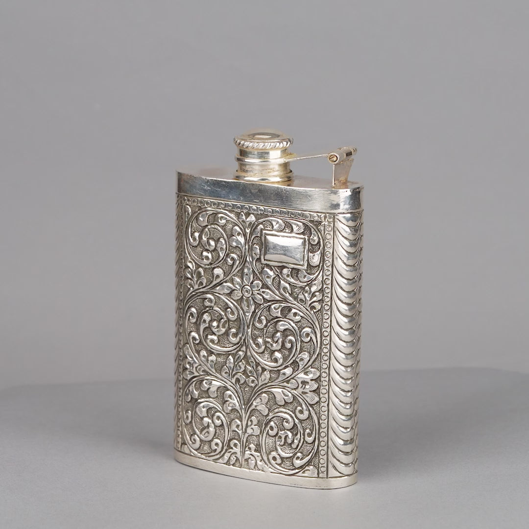 Classic Silver Antique Floral Design Hip Flask Alcohol Drink Bottle