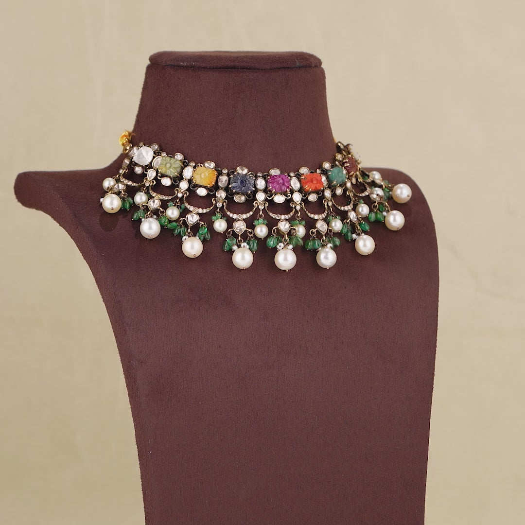 18k Navarathna Gold Polki Choker