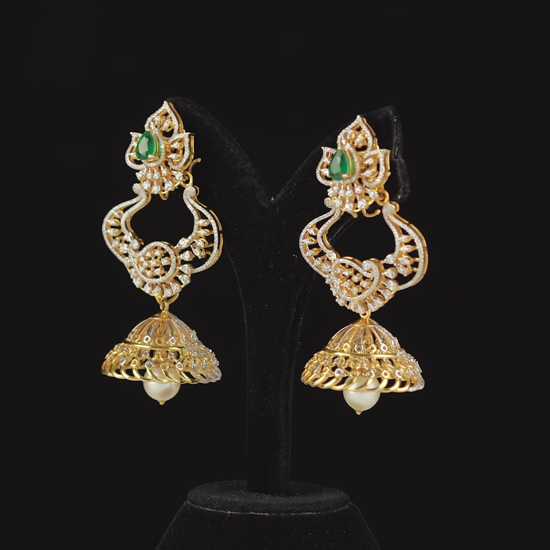 Diamond Jhumka Earrings in Mango Design