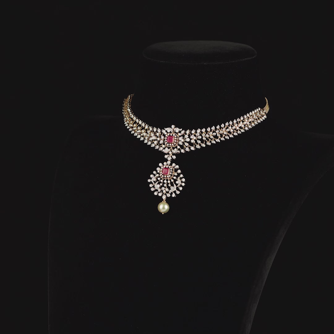 Diamond Ruby Pearl short necklace