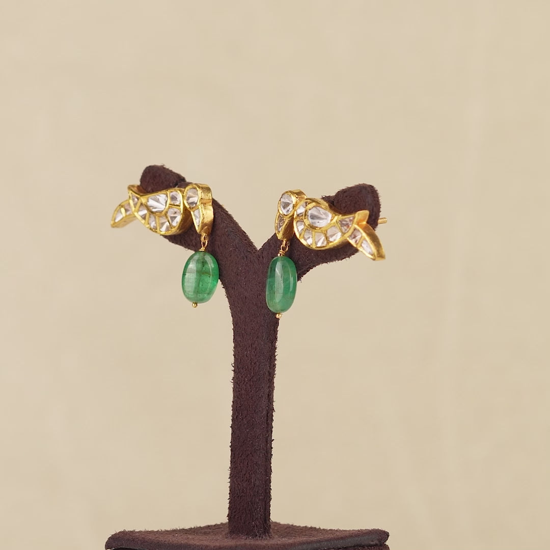 22k Gold Polki Peacocok Emerald Earrings