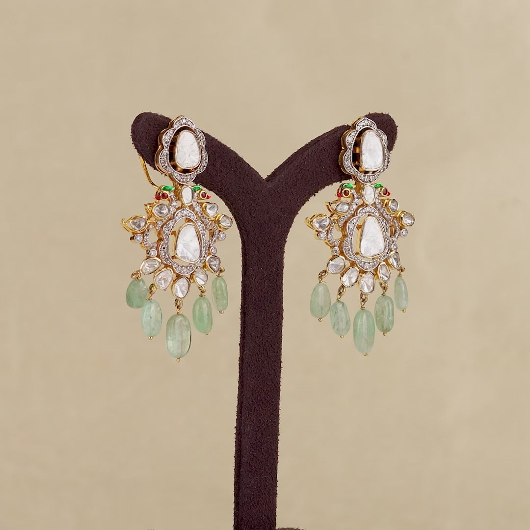 Emerald Polki Hanging Earrings