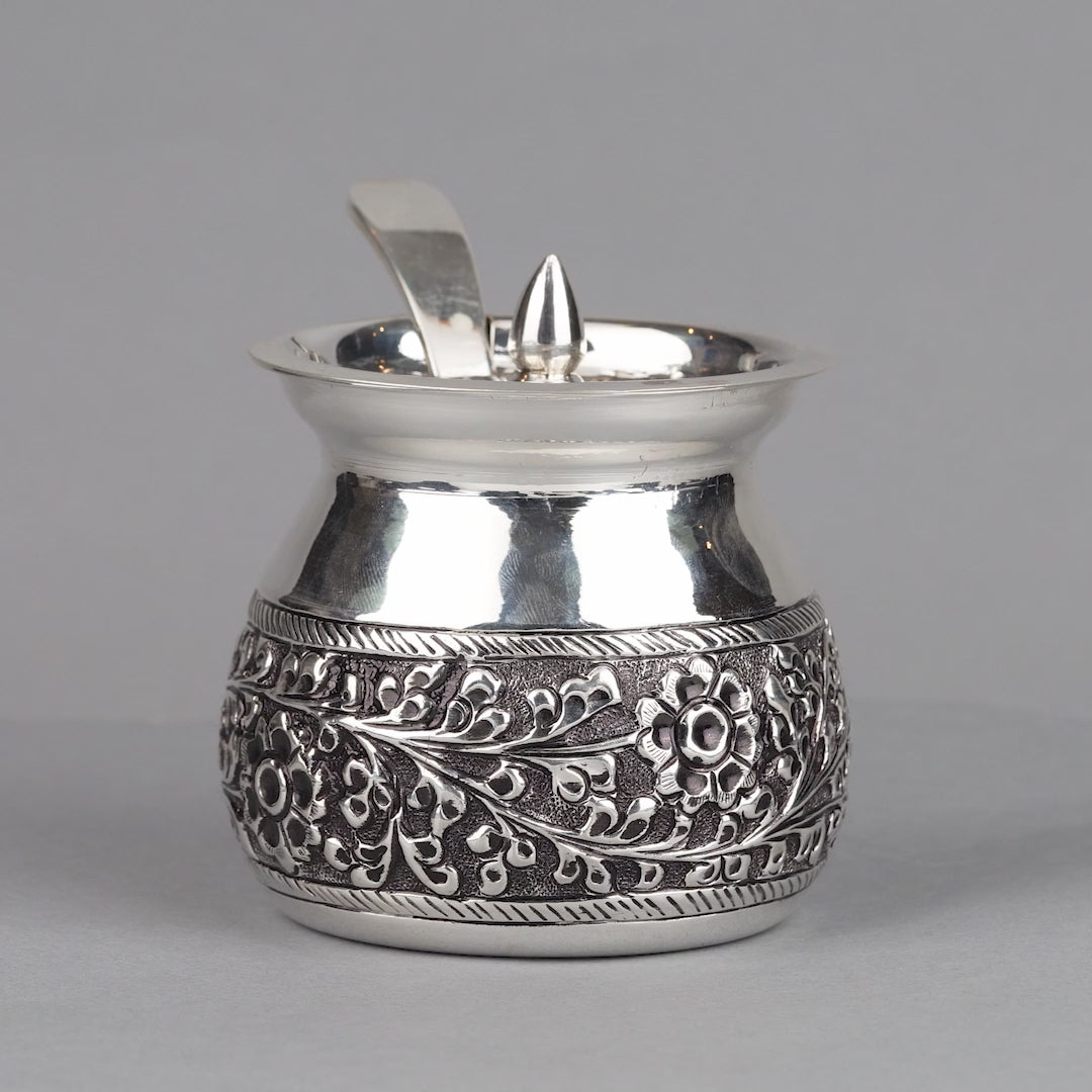 Silver Floral Antique Ghee Pot