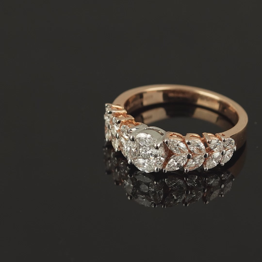 Flower n Leaf Rose Gold Diamond Ring