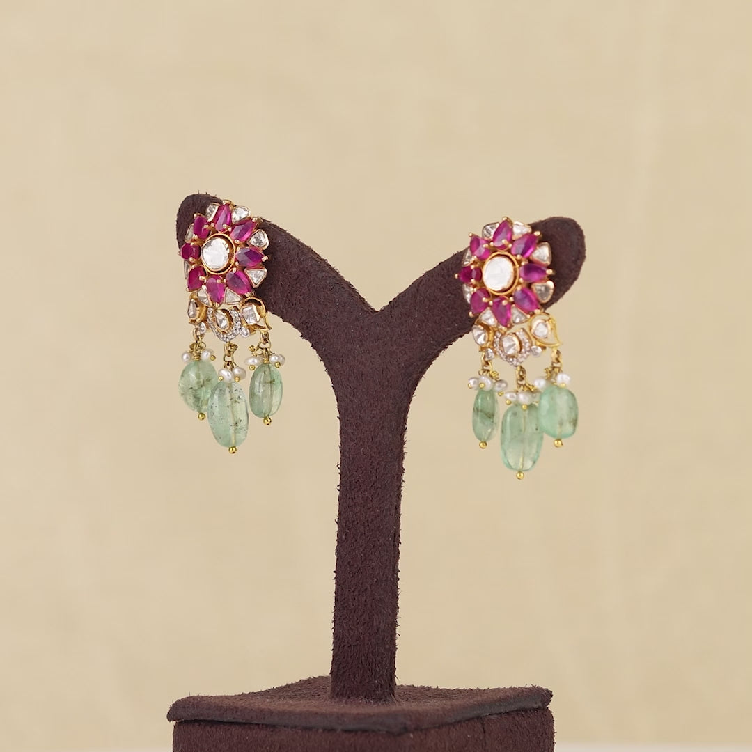Gold Ruby Polki Earrings