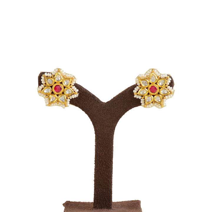 Star Shape Studed Polki Earrings - Krishna Jewellers Pearls and Gems